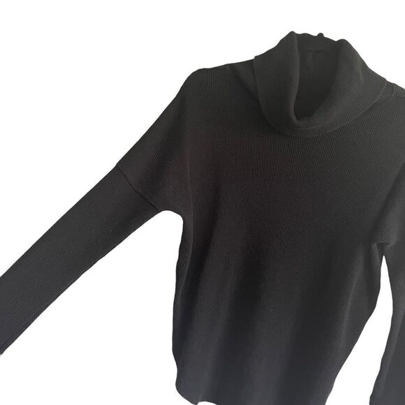 ARITZIA Tna Cowl Turtleneck Long Sleeve Thermal Waffle Top Black XS - Picture 5 of 6
